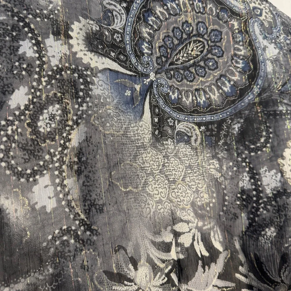 Vtg Y2K UbU Reversible Paisley Zip Jacket Metallic Floral Abstract Retro Silvr L